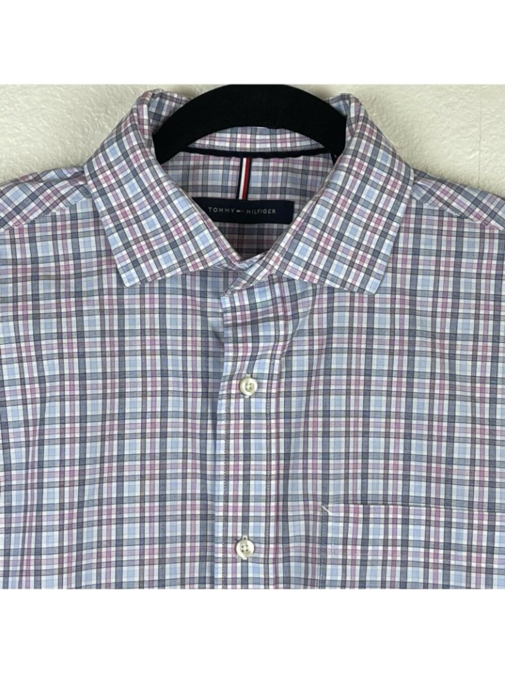 Tommy Hilfiger Dress Shirt Mens M 15-15.5 Plaid Button Front Long Sleeve Blue - Picture 3 of 8